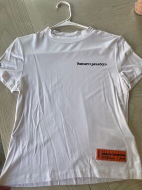 Heron Preston White Tee with Orange Patch Logo
